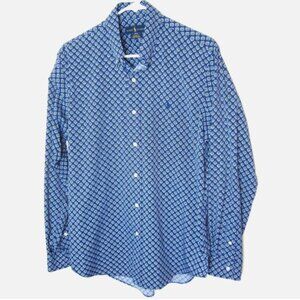 Polo Ralph Lauren Performance Wicking Classic Fit Dress Shirt M Blue Floral Geo